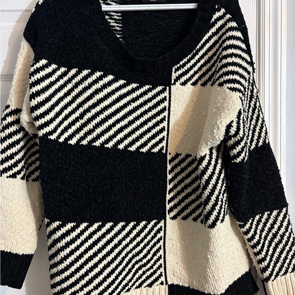 Vici Black and Cream Striped Sweater